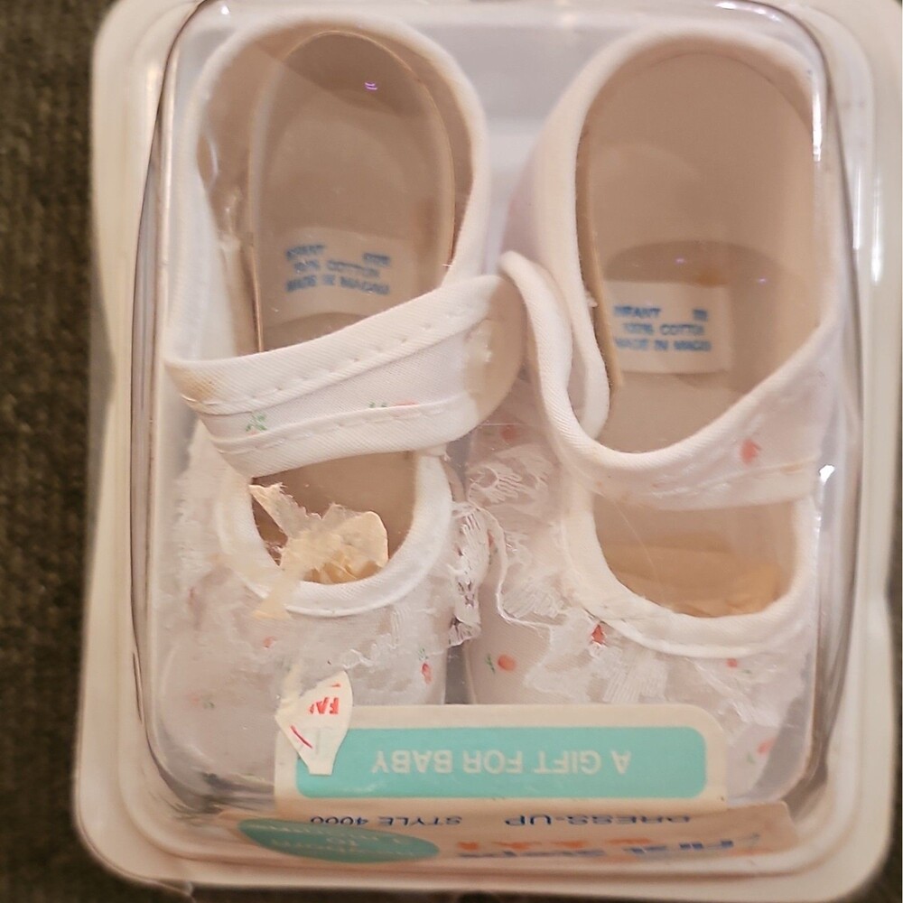 First Steps Girls Mary Jane Dress Shoes Floral Lace Slip-On Cotton White 0-3M